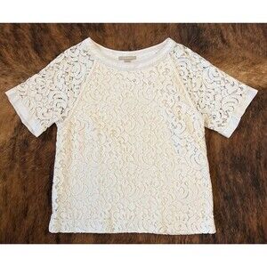 🌹 Banana Republic White Lined Lace Short Sleeve Top - Large